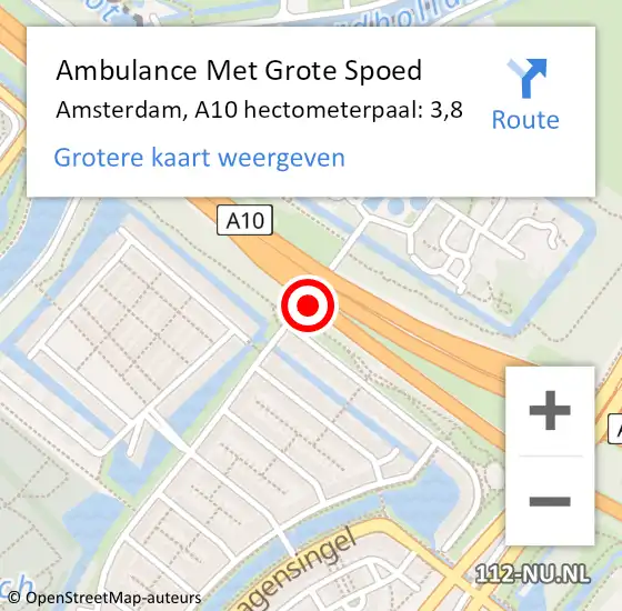 Locatie op kaart van de 112 melding: Ambulance Met Grote Spoed Naar Amsterdam, A10 hectometerpaal: 3,8 op 16 oktober 2022 18:07