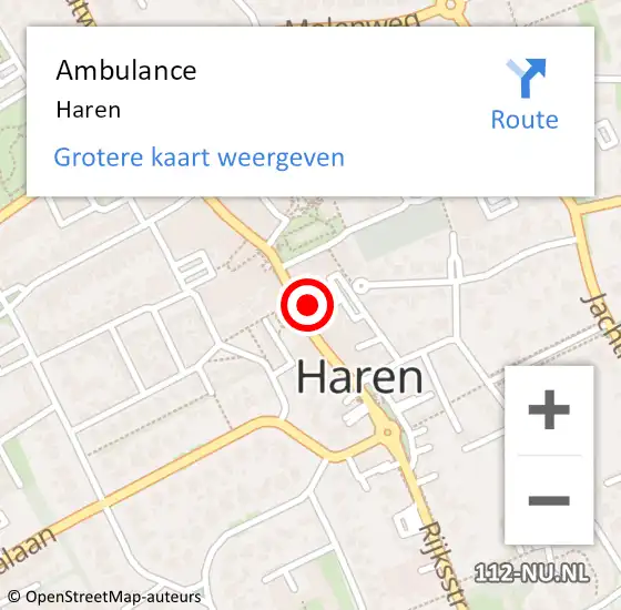Locatie op kaart van de 112 melding: Ambulance Haren op 16 oktober 2022 19:41