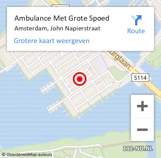 Locatie op kaart van de 112 melding: Ambulance Met Grote Spoed Naar Amsterdam, John Napierstraat op 16 oktober 2022 19:47