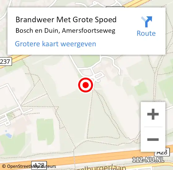 Locatie op kaart van de 112 melding: Brandweer Met Grote Spoed Naar Bosch en Duin, Amersfoortseweg op 16 oktober 2022 19:52