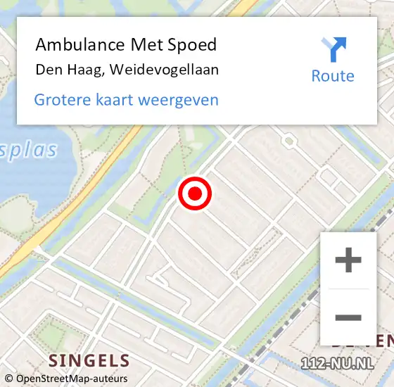 Locatie op kaart van de 112 melding: Ambulance Met Spoed Naar Den Haag, Weidevogellaan op 16 oktober 2022 20:35