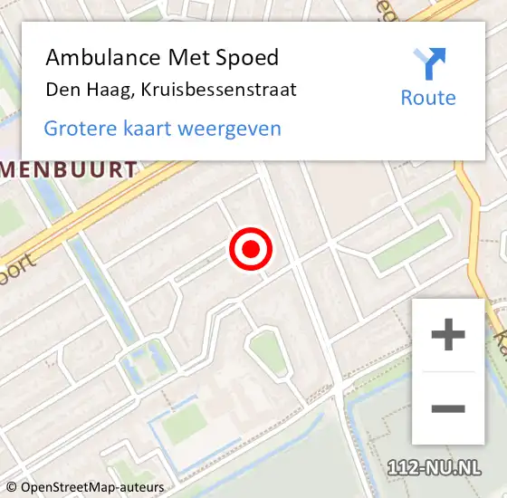 Locatie op kaart van de 112 melding: Ambulance Met Spoed Naar Den Haag, Kruisbessenstraat op 17 oktober 2022 06:07