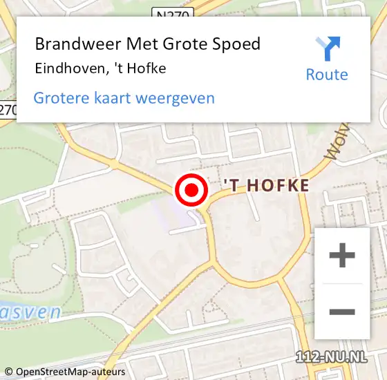 Locatie op kaart van de 112 melding: Brandweer Met Grote Spoed Naar Eindhoven, 't Hofke op 17 oktober 2022 07:05
