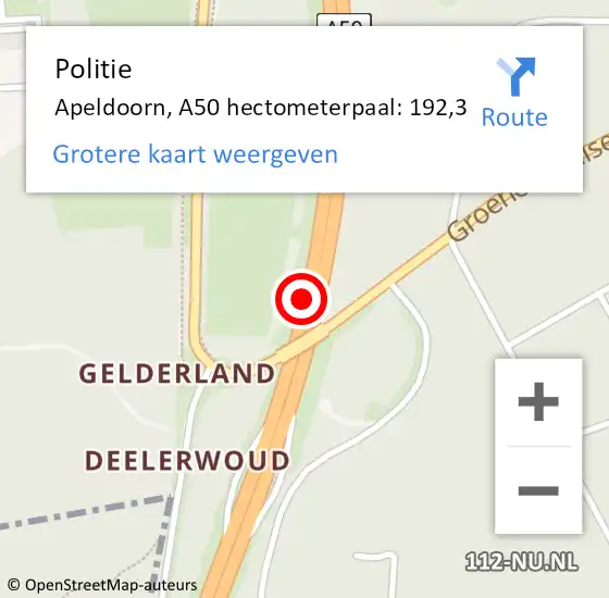Locatie op kaart van de 112 melding: Politie Apeldoorn, A50 hectometerpaal: 192,3 op 17 oktober 2022 07:22