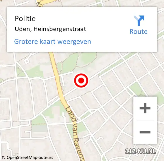 Locatie op kaart van de 112 melding: Politie Uden, Heinsbergenstraat op 17 oktober 2022 09:57