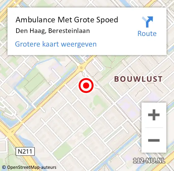 Locatie op kaart van de 112 melding: Ambulance Met Grote Spoed Naar Den Haag, Beresteinlaan op 17 oktober 2022 11:51