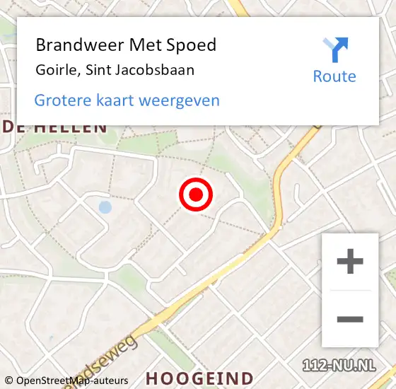 Locatie op kaart van de 112 melding: Brandweer Met Spoed Naar Goirle, Sint Jacobsbaan op 17 oktober 2022 14:22