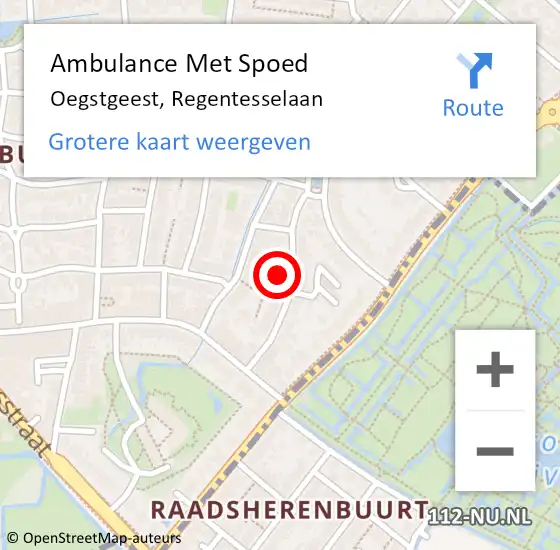 Locatie op kaart van de 112 melding: Ambulance Met Spoed Naar Oegstgeest, Regentesselaan op 17 oktober 2022 15:09