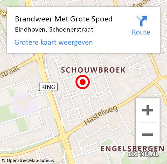 Locatie op kaart van de 112 melding: Brandweer Met Grote Spoed Naar Eindhoven, Schoenerstraat op 17 oktober 2022 15:58