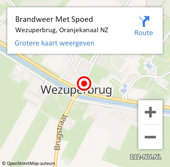 Locatie op kaart van de 112 melding: Brandweer Met Spoed Naar Wezuperbrug, Oranjekanaal NZ op 17 oktober 2022 16:30
