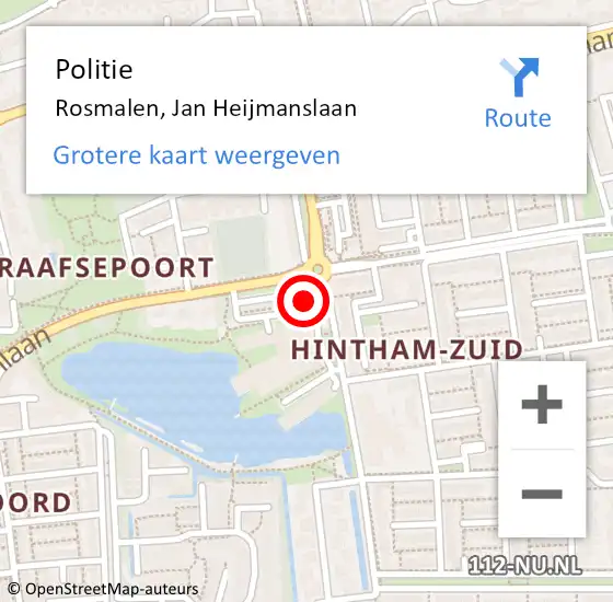 Locatie op kaart van de 112 melding: Politie Rosmalen, Jan Heijmanslaan op 17 oktober 2022 20:01