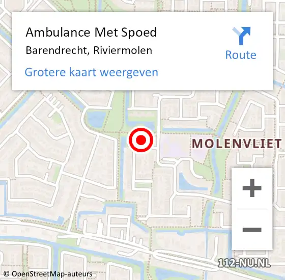 Locatie op kaart van de 112 melding: Ambulance Met Spoed Naar Barendrecht, Riviermolen op 17 oktober 2022 21:01
