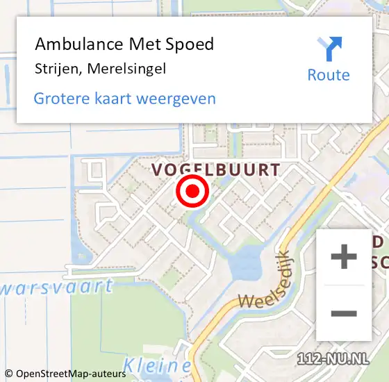 Locatie op kaart van de 112 melding: Ambulance Met Spoed Naar Strijen, Merelsingel op 17 oktober 2022 22:00
