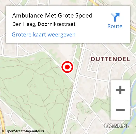 Locatie op kaart van de 112 melding: Ambulance Met Grote Spoed Naar Den Haag, Doorniksestraat op 18 oktober 2022 00:01