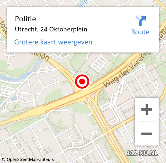 Locatie op kaart van de 112 melding: Politie Utrecht, 24 Oktoberplein op 18 oktober 2022 00:46