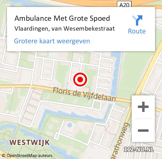 Locatie op kaart van de 112 melding: Ambulance Met Grote Spoed Naar Vlaardingen, van Wesembekestraat op 18 oktober 2022 04:31