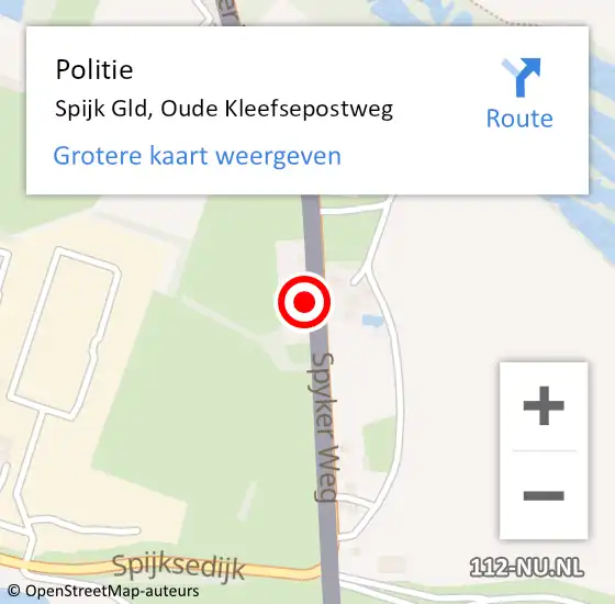 Locatie op kaart van de 112 melding: Politie Spijk Gld, Oude Kleefsepostweg op 18 oktober 2022 07:24