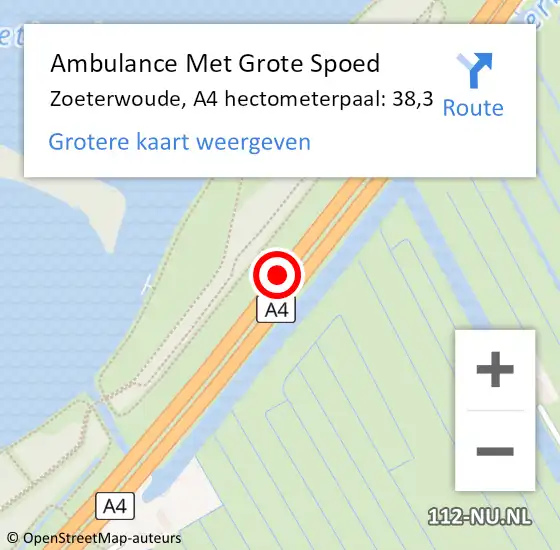 Locatie op kaart van de 112 melding: Ambulance Met Grote Spoed Naar Zoeterwoude, A4 hectometerpaal: 38,3 op 18 oktober 2022 08:49