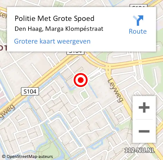 Locatie op kaart van de 112 melding: Politie Met Grote Spoed Naar Den Haag, Marga Klompéstraat op 18 oktober 2022 09:01