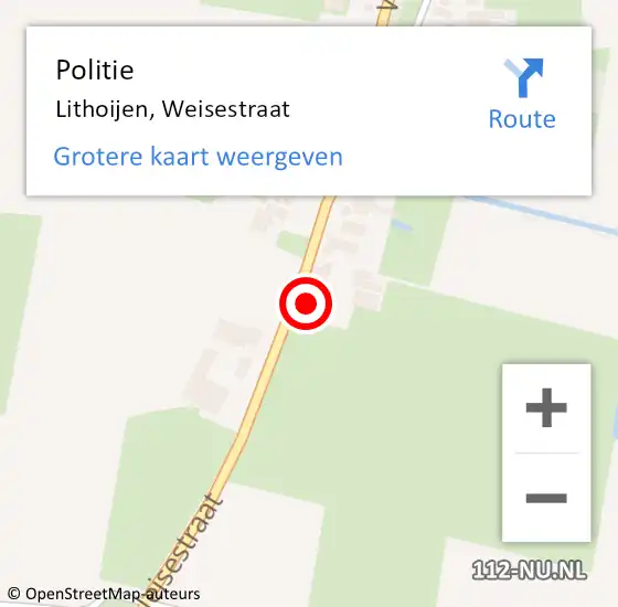 Locatie op kaart van de 112 melding: Politie Lithoijen, Weisestraat op 18 oktober 2022 09:01