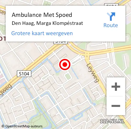 Locatie op kaart van de 112 melding: Ambulance Met Spoed Naar Den Haag, Marga Klompéstraat op 18 oktober 2022 09:06