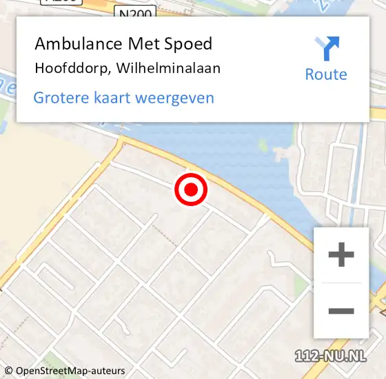 Locatie op kaart van de 112 melding: Ambulance Met Spoed Naar Hoofddorp, Wilhelminalaan op 18 oktober 2022 11:00