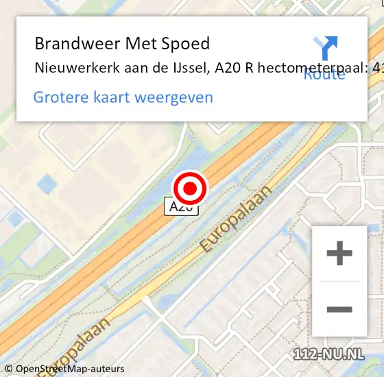 Locatie op kaart van de 112 melding: Brandweer Met Spoed Naar Nieuwerkerk aan de IJssel, A20 R hectometerpaal: 41,2 op 1 augustus 2014 21:19