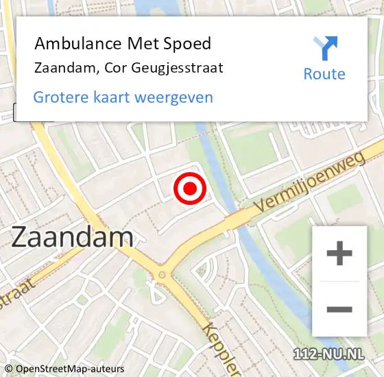 Locatie op kaart van de 112 melding: Ambulance Met Spoed Naar Zaandam, Cor Geugjesstraat op 18 oktober 2022 11:55