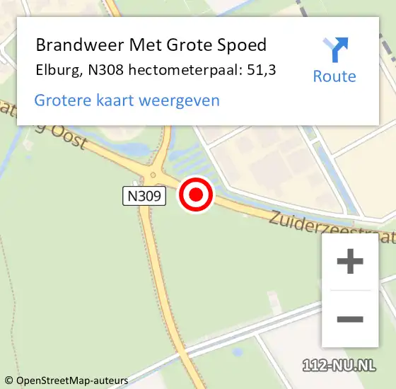Locatie op kaart van de 112 melding: Brandweer Met Grote Spoed Naar Elburg, N308 hectometerpaal: 51,3 op 18 oktober 2022 12:35