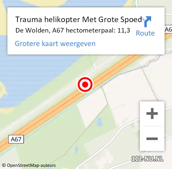 Locatie op kaart van de 112 melding: Trauma helikopter Met Grote Spoed Naar De Wolden, A67 hectometerpaal: 11,3 op 18 oktober 2022 12:53
