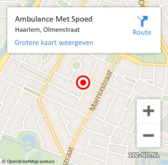 Locatie op kaart van de 112 melding: Ambulance Met Spoed Naar Haarlem, Olmenstraat op 18 oktober 2022 13:06