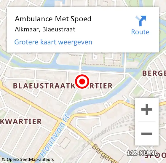 Locatie op kaart van de 112 melding: Ambulance Met Spoed Naar Alkmaar, Blaeustraat op 18 oktober 2022 14:12