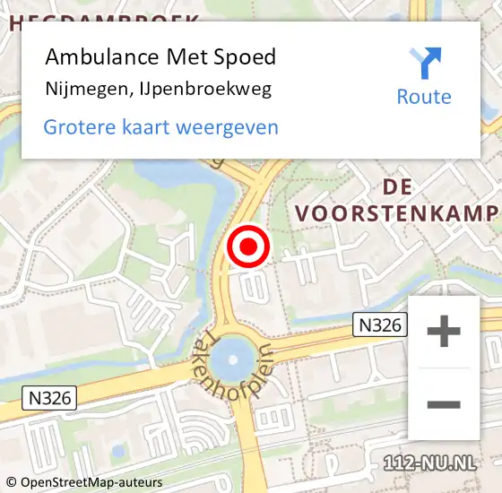 Locatie op kaart van de 112 melding: Ambulance Met Spoed Naar Nijmegen, IJpenbroekweg op 18 oktober 2022 14:13