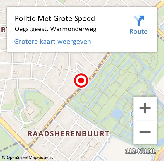 Locatie op kaart van de 112 melding: Politie Met Grote Spoed Naar Oegstgeest, Warmonderweg op 18 oktober 2022 14:39