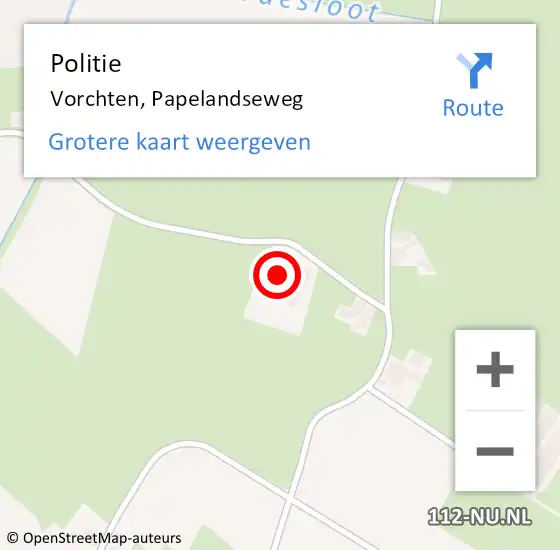 Locatie op kaart van de 112 melding: Politie Vorchten, Papelandseweg op 18 oktober 2022 14:48