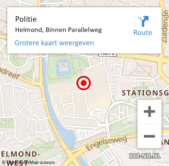 Locatie op kaart van de 112 melding: Politie Helmond, Binnen Parallelweg op 18 oktober 2022 17:09