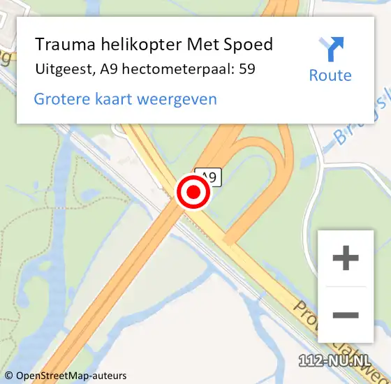 Locatie op kaart van de 112 melding: Trauma helikopter Met Spoed Naar Uitgeest, A9 hectometerpaal: 59 op 18 oktober 2022 17:28