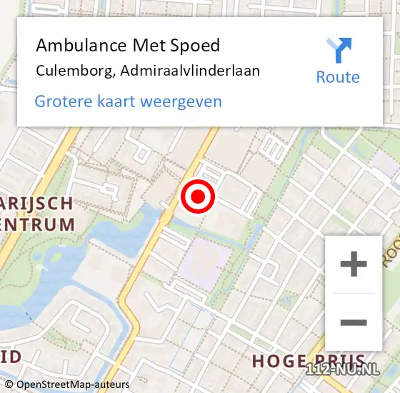 Locatie op kaart van de 112 melding: Ambulance Met Spoed Naar Culemborg, Admiraalvlinderlaan op 18 oktober 2022 18:53