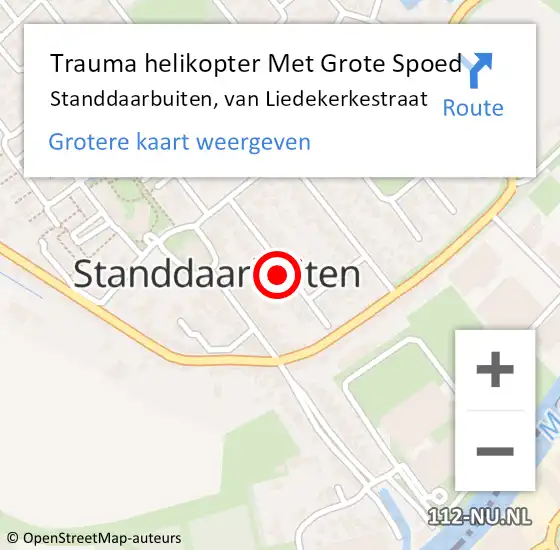 Locatie op kaart van de 112 melding: Trauma helikopter Met Grote Spoed Naar Standdaarbuiten, van Liedekerkestraat op 18 oktober 2022 20:18
