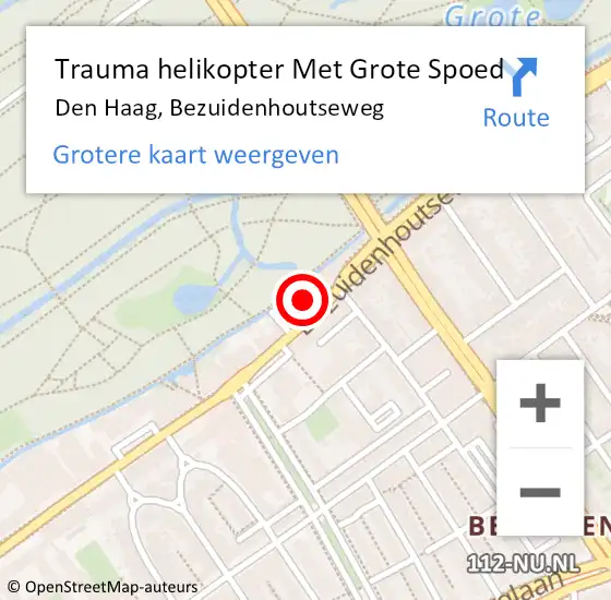 Locatie op kaart van de 112 melding: Trauma helikopter Met Grote Spoed Naar Den Haag, Bezuidenhoutseweg op 18 oktober 2022 21:28