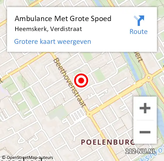 Locatie op kaart van de 112 melding: Ambulance Met Grote Spoed Naar Heemskerk, Verdistraat op 18 oktober 2022 22:33