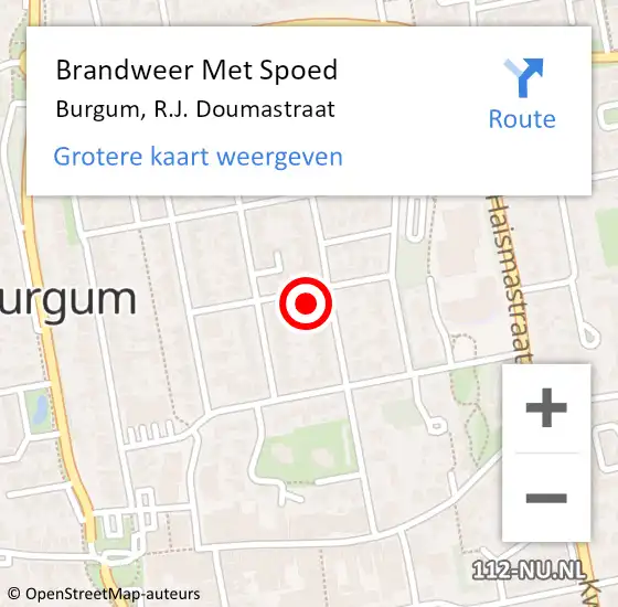 Locatie op kaart van de 112 melding: Brandweer Met Spoed Naar Burgum, R.J. Doumastraat op 19 oktober 2022 00:40