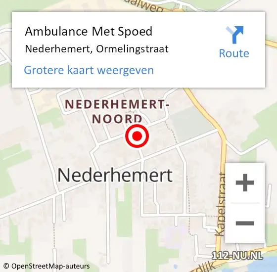 Locatie op kaart van de 112 melding: Ambulance Met Spoed Naar Nederhemert, Ormelingstraat op 19 oktober 2022 01:34