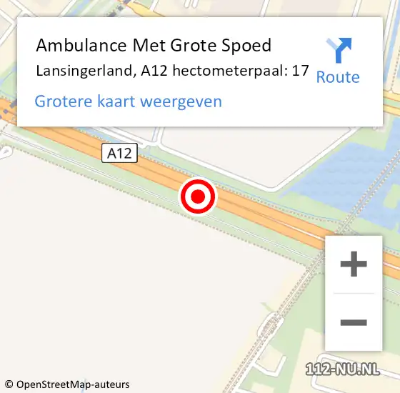 Locatie op kaart van de 112 melding: Ambulance Met Grote Spoed Naar Lansingerland, A12 hectometerpaal: 17 op 19 oktober 2022 06:01