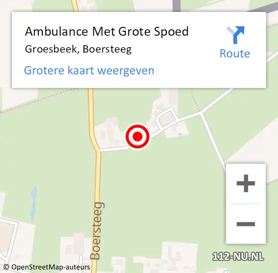 Locatie op kaart van de 112 melding: Ambulance Met Grote Spoed Naar Groesbeek, Boersteeg op 19 oktober 2022 07:15