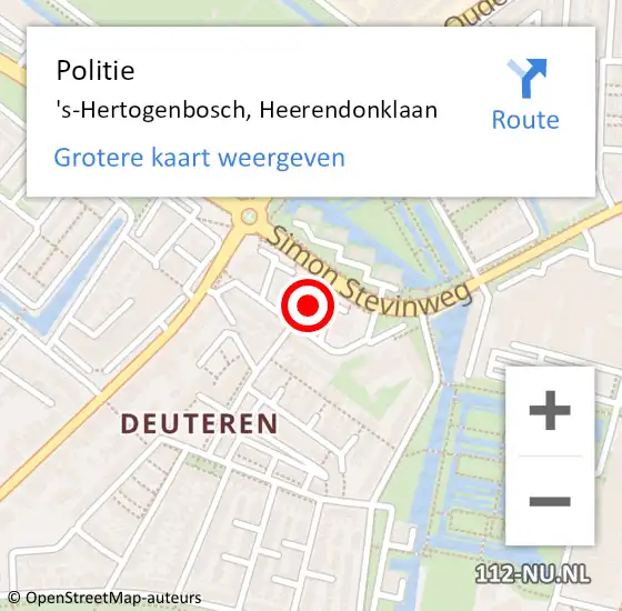 Locatie op kaart van de 112 melding: Politie 's-Hertogenbosch, Heerendonklaan op 19 oktober 2022 09:07
