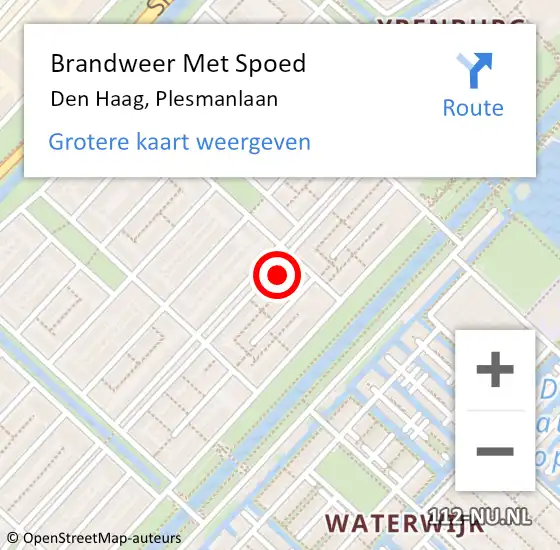 Locatie op kaart van de 112 melding: Brandweer Met Spoed Naar Den Haag, Plesmanlaan op 19 oktober 2022 09:39
