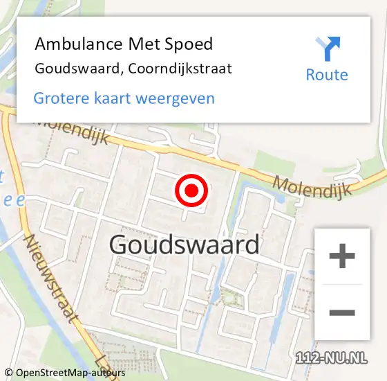 Locatie op kaart van de 112 melding: Ambulance Met Spoed Naar Goudswaard, Coorndijkstraat op 19 oktober 2022 10:05
