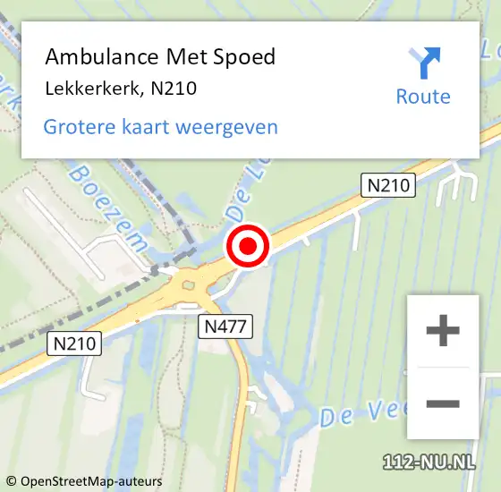 Locatie op kaart van de 112 melding: Ambulance Met Spoed Naar Lekkerkerk, N210 op 2 augustus 2014 00:24