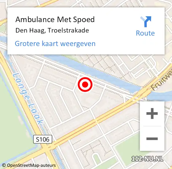 Locatie op kaart van de 112 melding: Ambulance Met Spoed Naar Den Haag, Troelstrakade op 19 oktober 2022 11:55